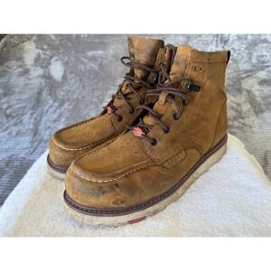 Brunt Marin Mens Work Boots Brown Leather Moc Toe Wedge Sole Lace Up High Top